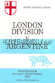 London Division v Argentina 1978 rugby  Programme